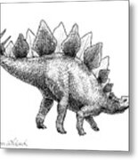 Stegosaurus - Dinosaur Decor - Black And White Dino Drawing Metal Print