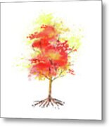 Splash Of Autumn Watercolor Tree Metal Print