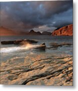 Splashing Waves And The Cuillins At Sunset Metal Print