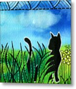 Spring Breeze - Black Cat Card Metal Print