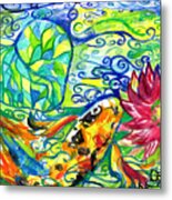 Spring Koi Fish With Water Lily Metal Print
