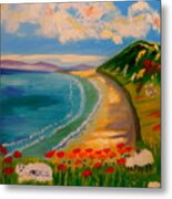 Spring Lambs At Rhossili Bay Metal Print