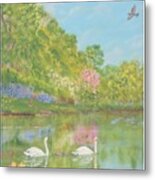 Spring Swans Anniversary Card Metal Print