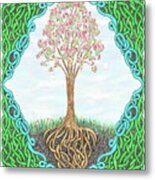 Spring Tree With Knotted Roots And Knotted Border Metal Print