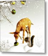 Squirrels And Deer Christmas Time Metal Print