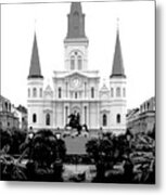St Louis Cathedral On Jackson Square In The French Quarter New Orleans Conte Crayon Digital Art Metal Print