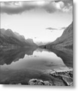 St Mary Lake Clouds And Sunrise Black And White Metal Print