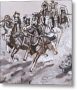 Stagecoach Attacked Historical Vignette Metal Print