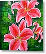 Stargazer Lilies Bold And Vibrant Floral Painting On Canvas Metal Print