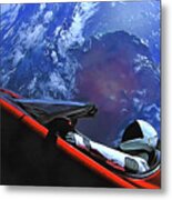 Starman In Tesla With Planet Earth Metal Print