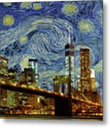 Starry Night Brooklyn Bridge Metal Print