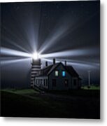Stars And Light Beams - West Quoddy Head Lighthouse Metal Print