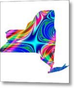 State Of New York Map Rainbow Splash Fractal Metal Print