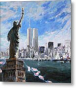Statue Of Liberty And Tween Towers Metal Print