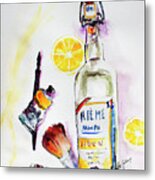 Still Life Bottle Brushes Paint Tubes Watercolor Metal Print