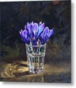 Still Life With Crocus In Glass Metal Print