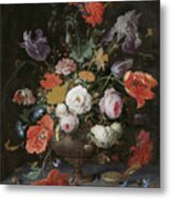 Still Life With Flowers And A Watch Metal Print