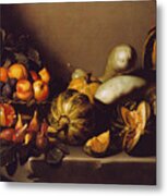 Still Life With Fruit On A Stone Ledge Metal Print