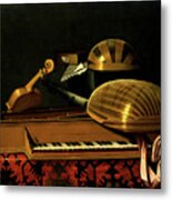 Still Life With Musical Instruments And Books Metal Print