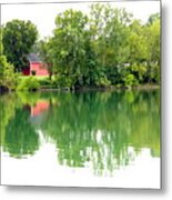 Still Water And Barn At Waterscape Park Metal Print