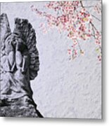Stone Angel Under Cherry Blossoms Metal Print