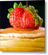 Strawberry Butter Pancake With Honey Maple Sirup Flowing Down Metal Print