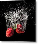 Strawberry Fruit Big Splash Into Water Metal Print