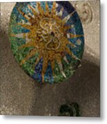 Stylized Sun - Antoni Gaudi Ceiling Medallion At Hypostyle Room In Park Guell - Left Vertical Metal Print