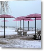 Sugar Beach Pink Parasols Metal Print