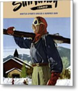 Sun Valley, Idaho, Woman With Ski Metal Print