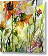 Sunflowers And Bees Garden Metal Print