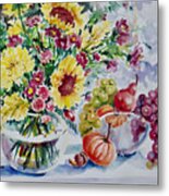 Sunflowers And Fruit Metal Print