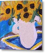 Sunflowers Ironstone And Lace Metal Print