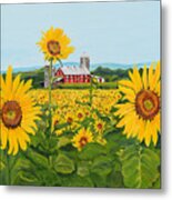 Sunflowers On Route 45 - Pennsylvania- Autumn Glow Metal Print