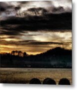 Sunrise And Hay Bales Metal Print