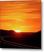 Sunset And Railroad Tracks Metal Print
