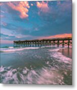 Sunset At Wilmington Crystal Pier In North Carolina Metal Print