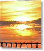 Sunset Colors Over Navarre Pier Panoramic Metal Print