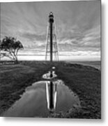 Sunset In Chandler Hovey Park Marblehead Light Tower Reflection Black And White Metal Print