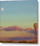 Sunset Moonrise With Windmill Metal Print