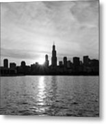 Sunset Over Chicago Pano Grayscale Metal Print