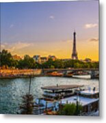 Sunset Over The Seine In Paris Metal Print