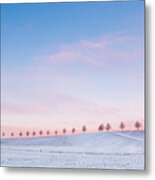 Sunset Sky And Trees Blue And Pink Metal Print