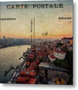Sunset View Of The Douro River And Old Part Of  Porto, Portugal Metal Print