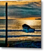 Sunset With Boat Metal Print