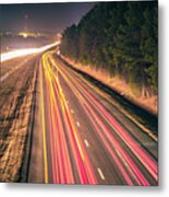 Super Highway With High Volume Of Cars At Night Metal Print