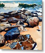Surf On The Jetty Metal Print