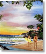 Surfing In Rincon Metal Print