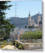 Sutro Tower And St Ignatius Church San Francisco California 5d3278 Square Metal Print