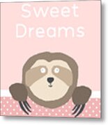 Sweet Dreams Sloth Pink- Art By Linda Woods Metal Print